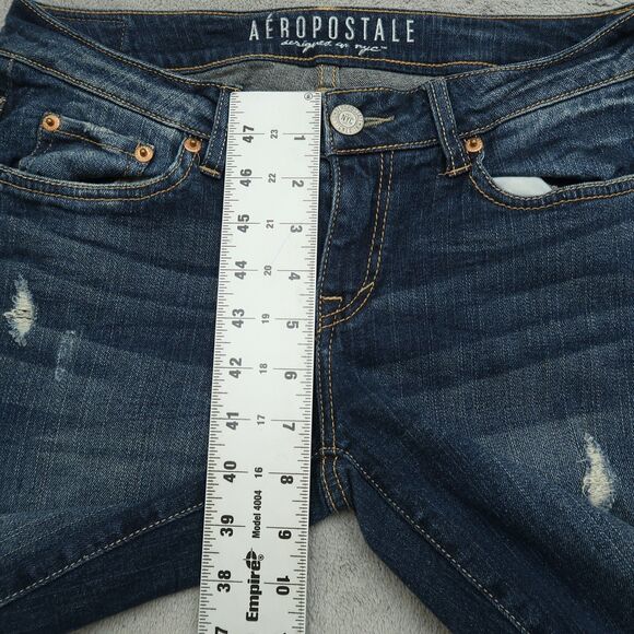 Aeropostale Jeans Womens Size 4 Short Blue Low-Rise Skinny 30" Inseam Distressed - Picture 7 of 16
